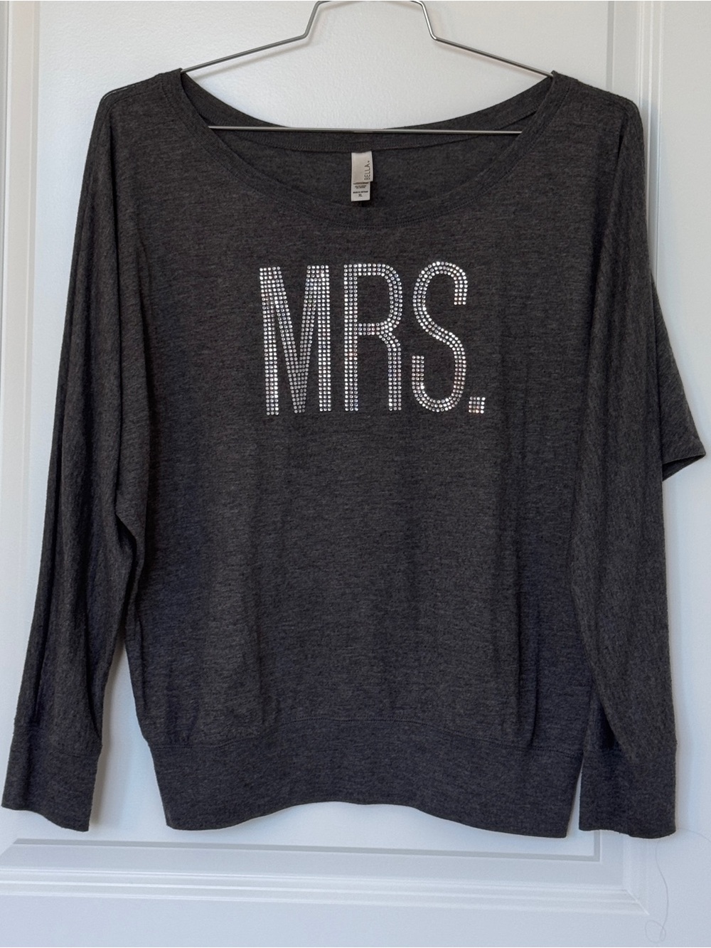 Dark Heather Gray Long Sleeve Gray "MRS." Rhinestone Size XL